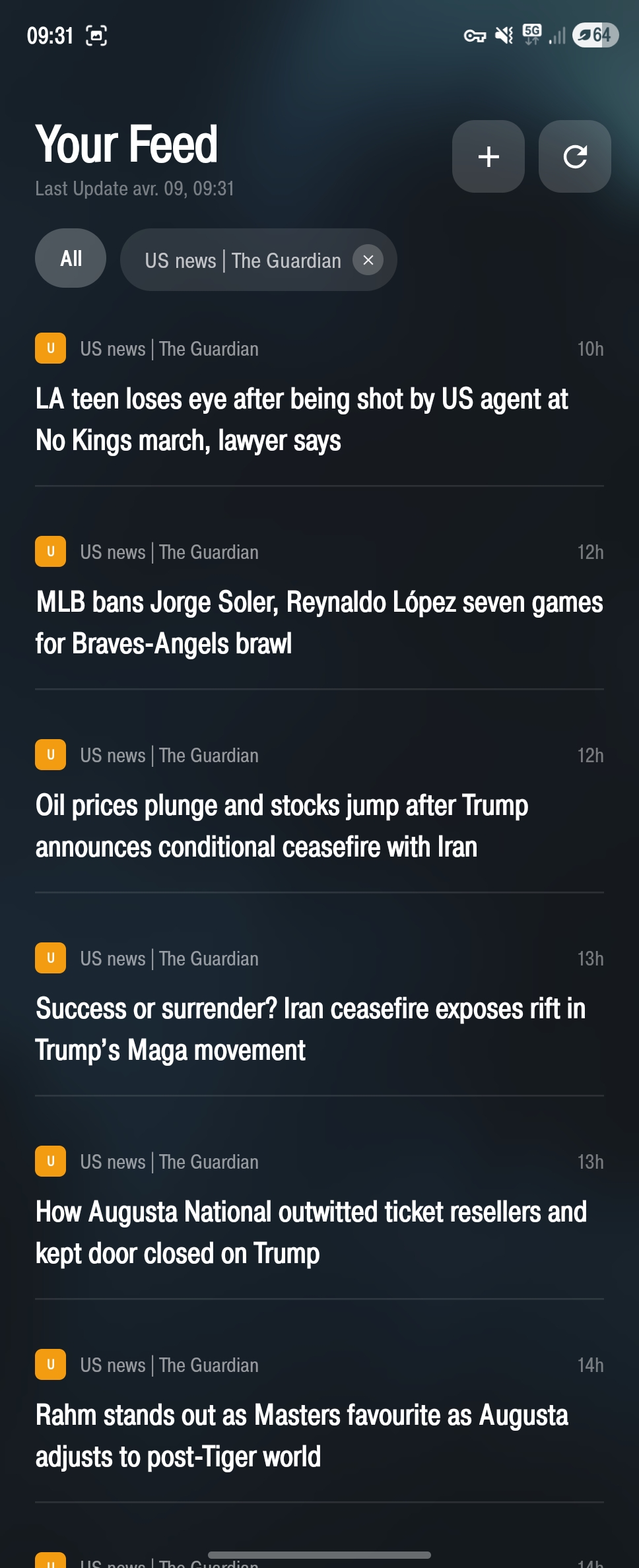 Dedicated left panel featuring an RSS Feed reader